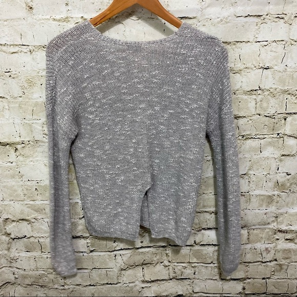 Express Gray Open Knit V Neck Slit Back Sweater - Picture 3 of 6